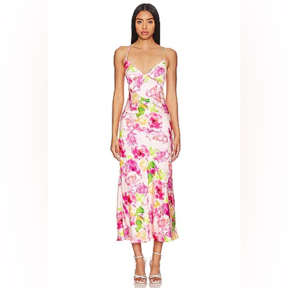 Bardot Satin Slip Midi dress in floral pink